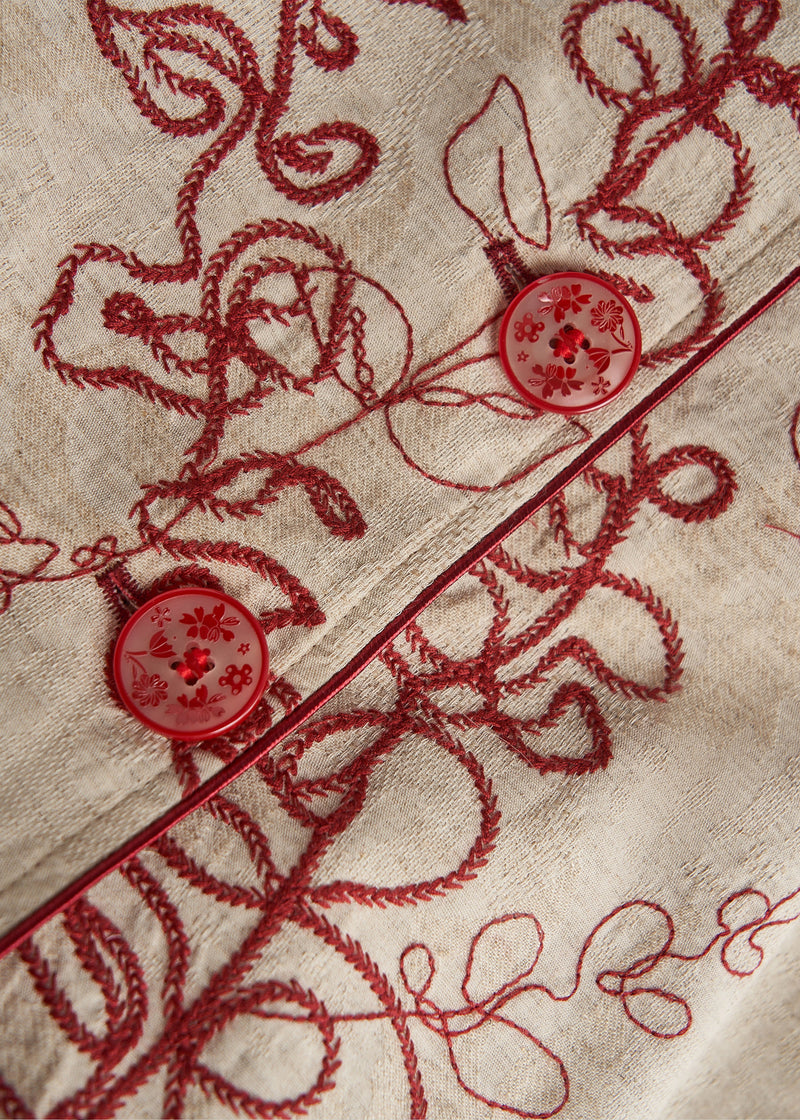 Khaki Embroidered Cotton Coat Spring