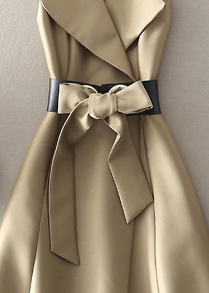 Khaki Peter Pan Collar Bow Dress Sleeveless