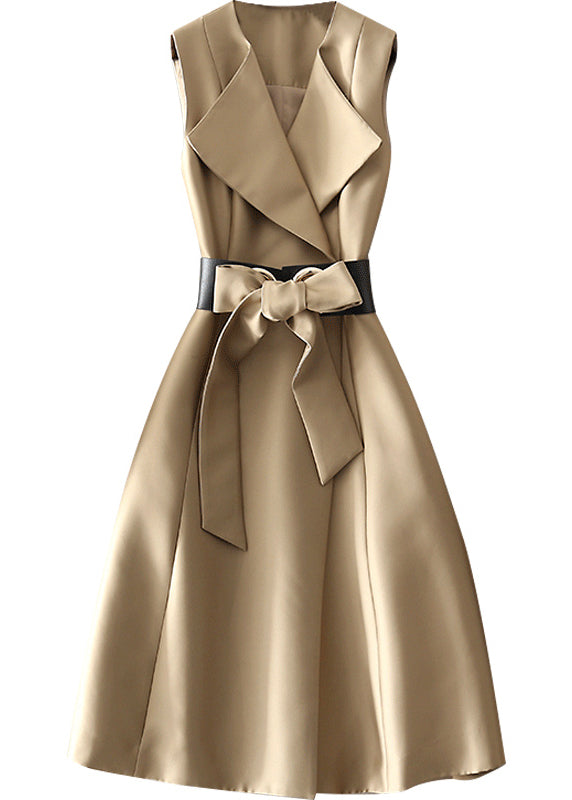 Khaki Peter Pan Collar Bow Dress Sleeveless