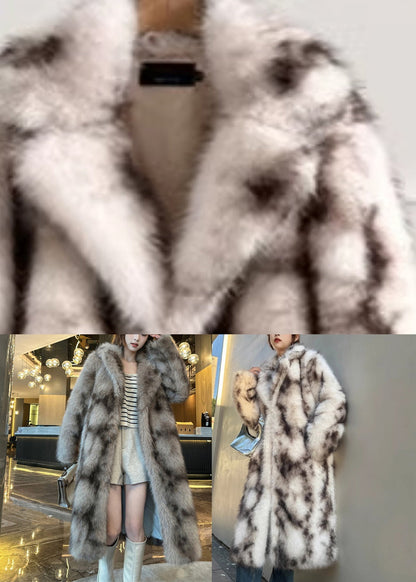 Khaki Pockets Print Leather and Fur Long Coats Spring