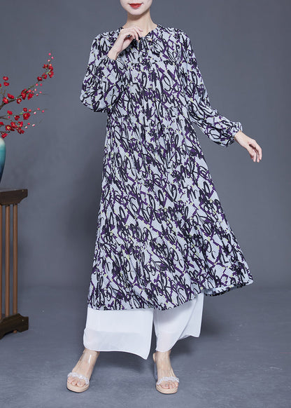 Lace Up Patchwork Print Silk a Line Dress Spring