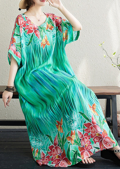 Lake Green Oversized Print Cotton Vacation Dress Summer