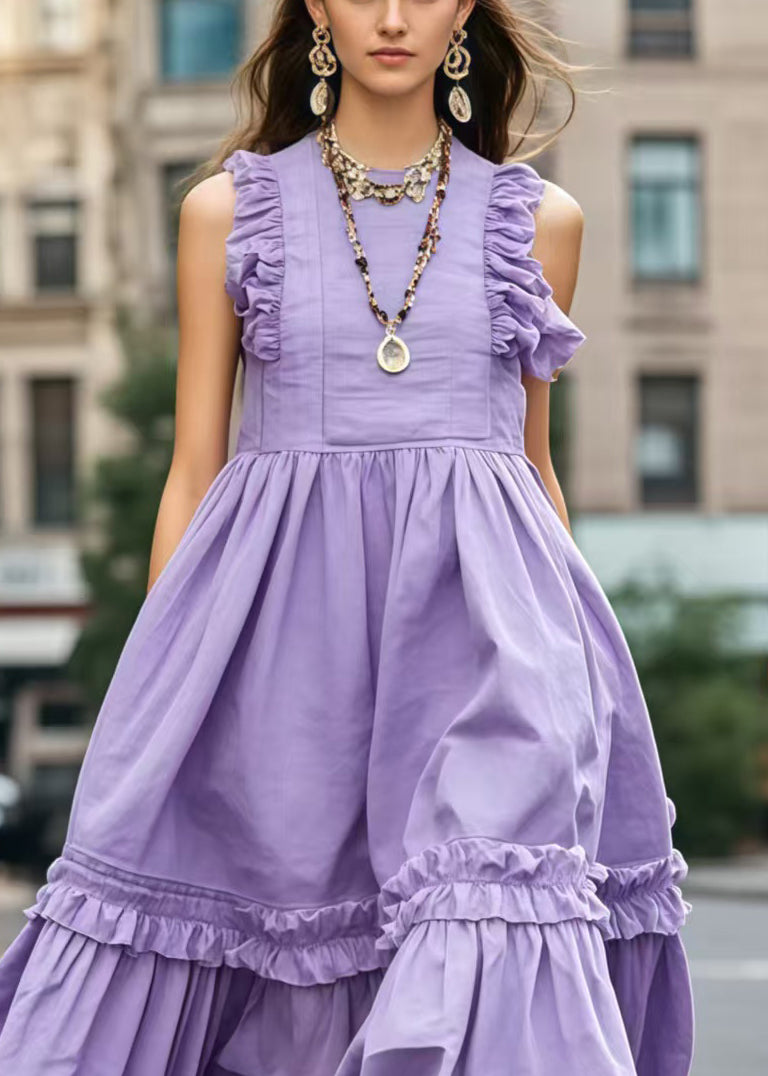 Lavender Ruffled Exra Large Hem Robe Dresses Sleeveless