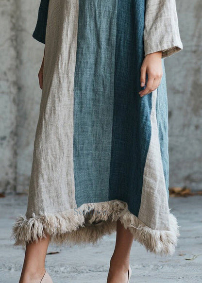 Mixed Color Oversized Patchwork Faux Fur Maxi Dress Fall