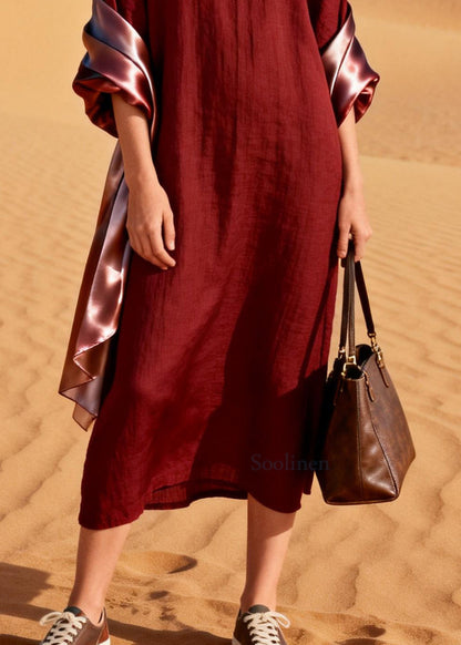 Mulberry V Neck Patchwork Cotton Maxi Dresses Summer