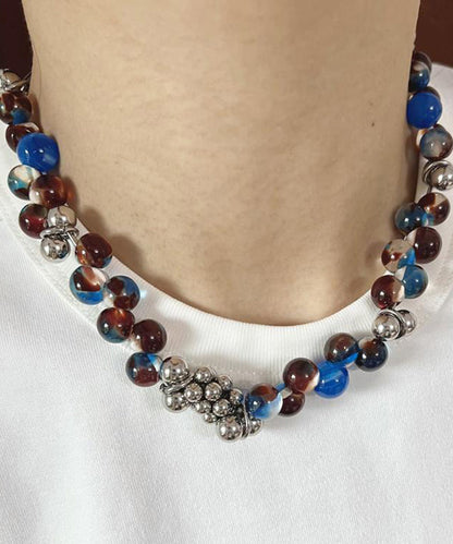 Multicolor Stainless Steel Acrylic Beading Gratuated Bead Necklace Wi010