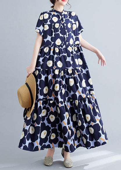 Navy Patchwork Exra Large Hem Cotton Party Dress Summer