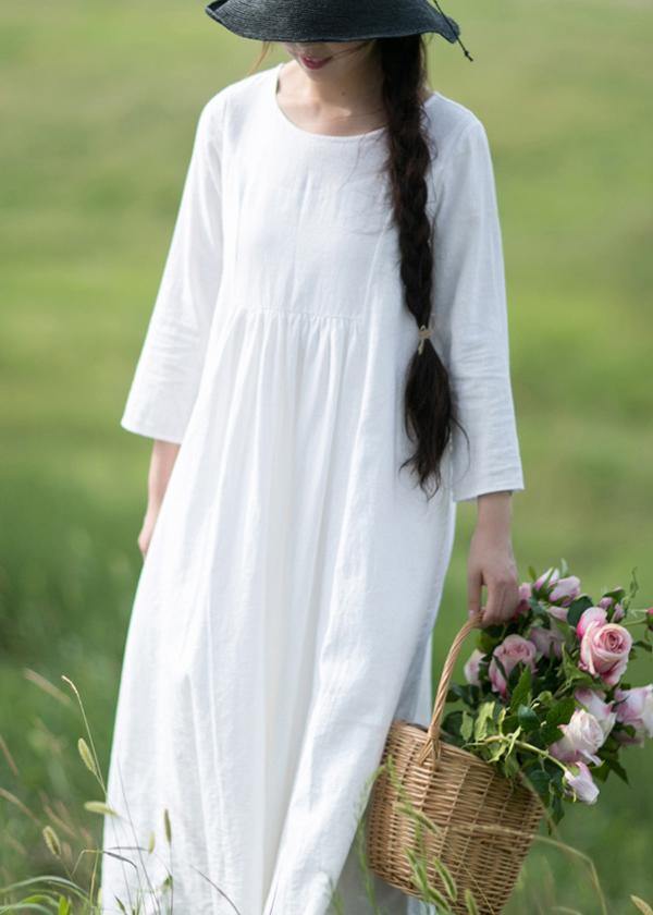 O Neck Cinched Quilting Dresses New White Dress