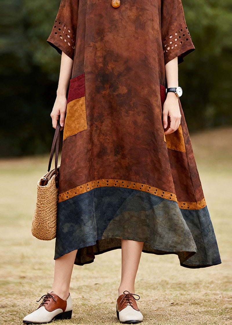 O Neck Hollow Out Patchwork Cotton Dresses Summer
