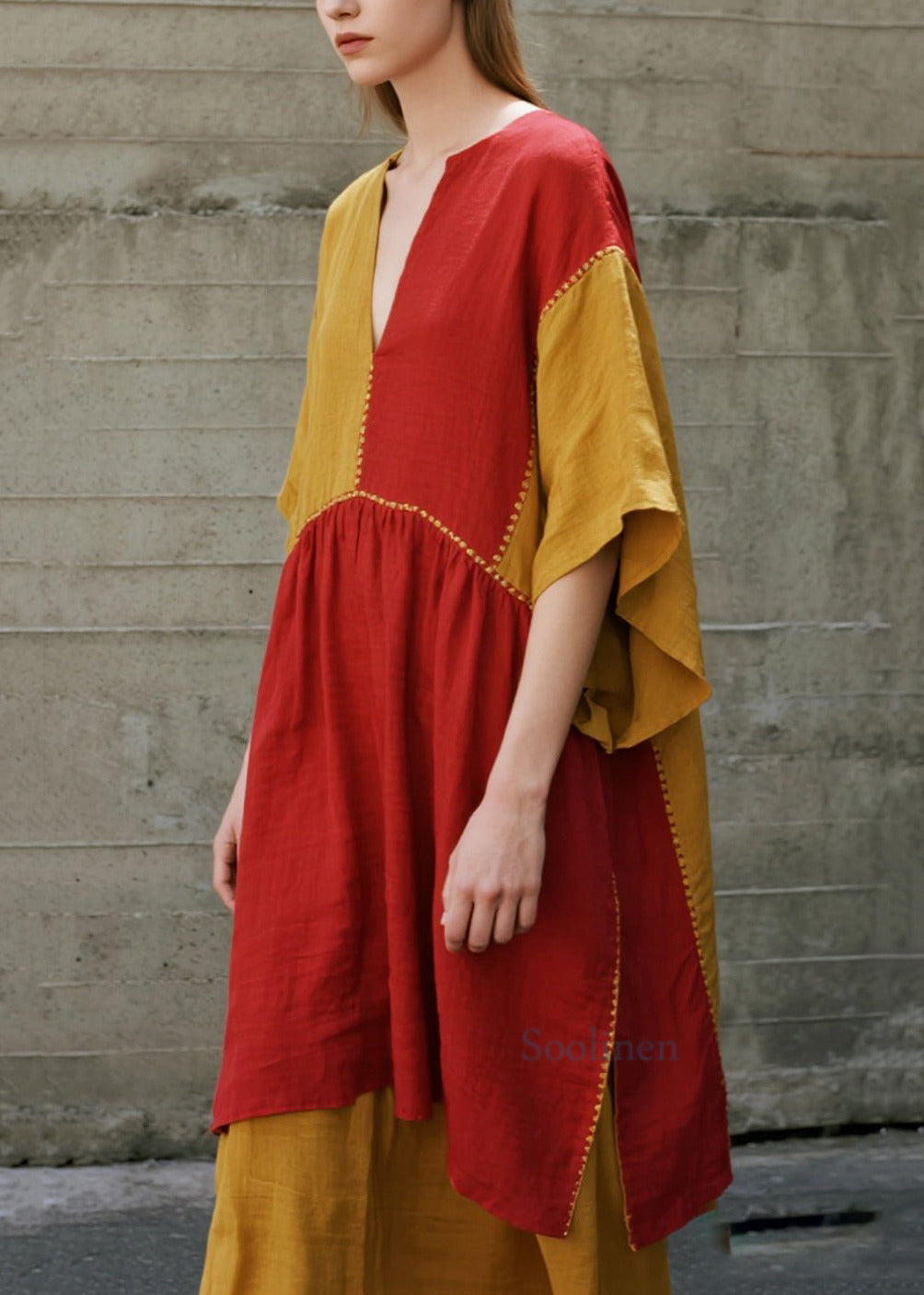 Orange Asymmetrical Patchwork Cotton Dresses Summer