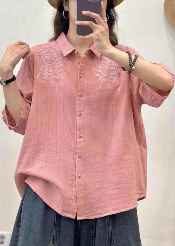Orange Embroidered Cotton Blouse Top Summer