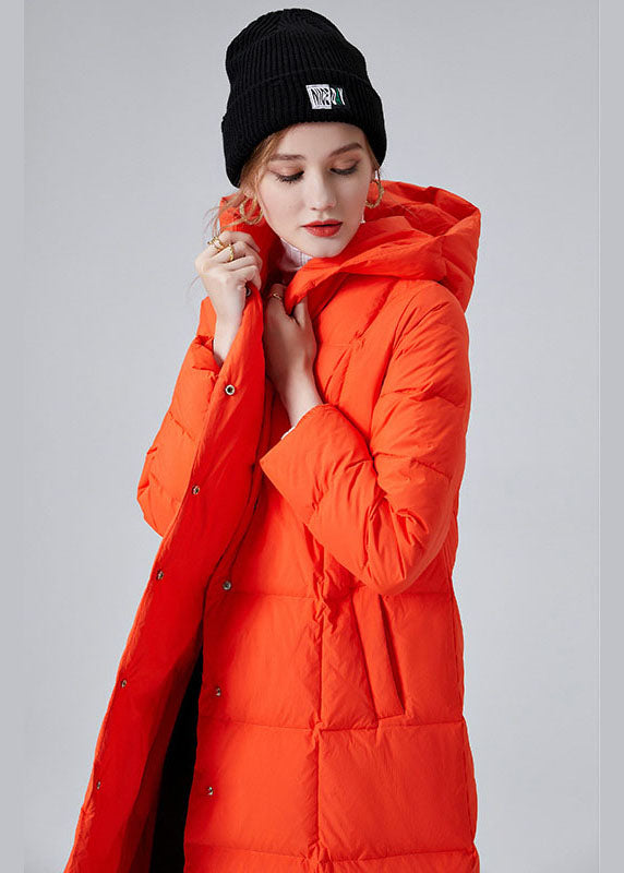 Orange Hooded Pockets Duck Down Winter Coats Winter
