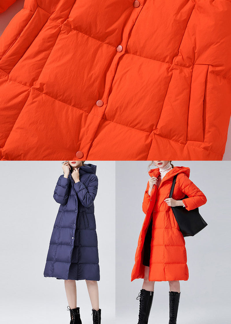Orange Hooded Pockets Duck Down Winter Coats Winter