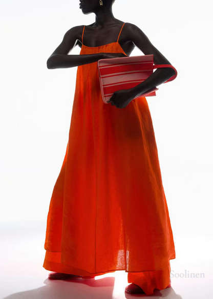 Orange Oversized Linen Spaghetti Strap Dress Summer