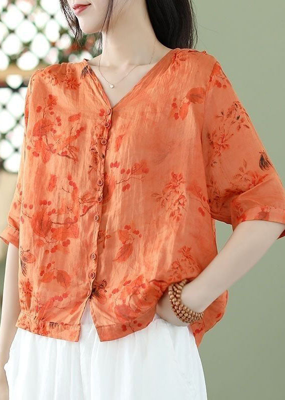 Grey Flowers Print Slim Fit Linen Shirt Top Half Sleeve