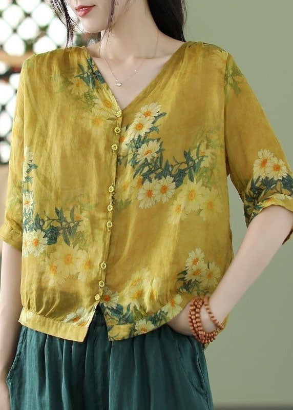 Blue Geometry Print Slim Fit Linen Shirt Top Half Sleeve