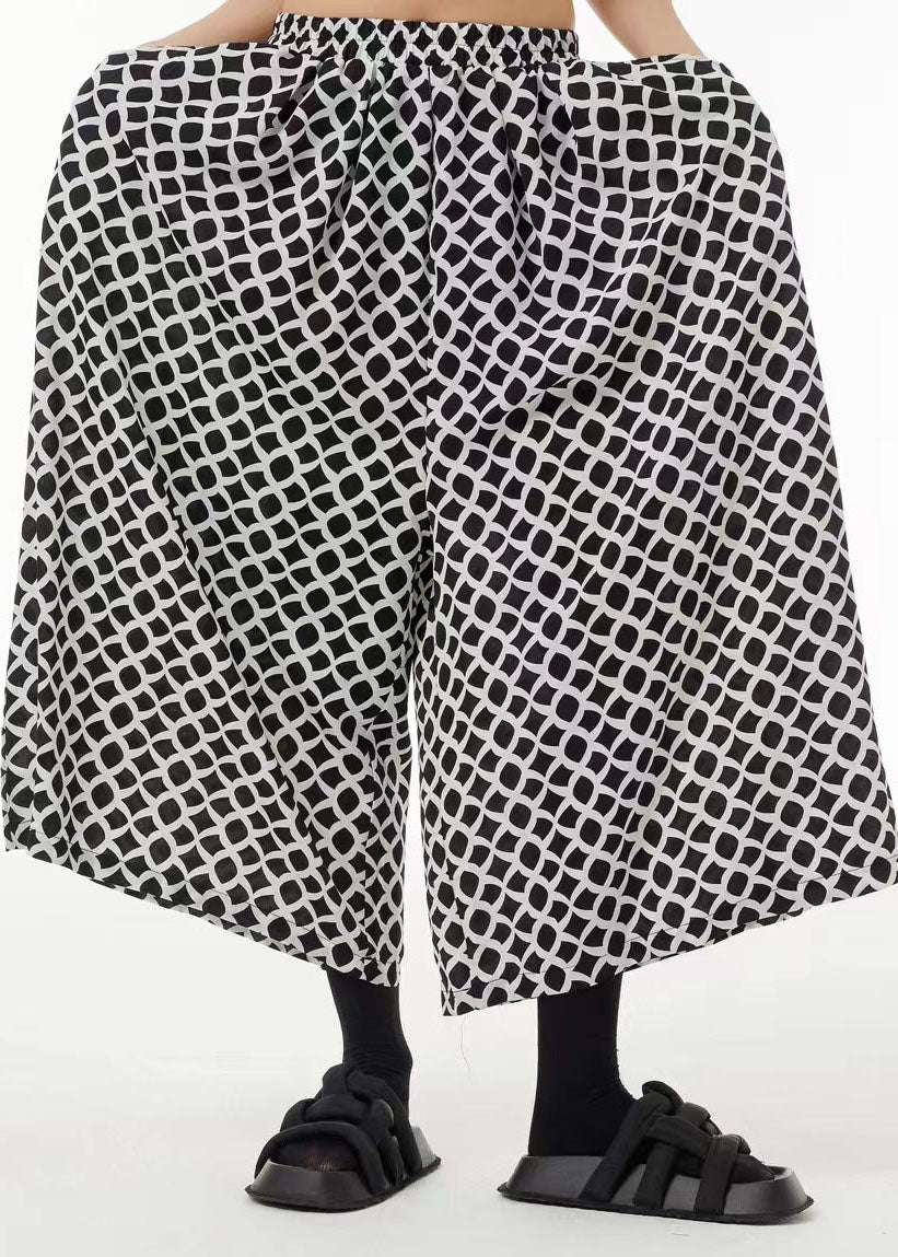 Oversized Elastic Waist Pockets Print Wide Leg Pants Summer