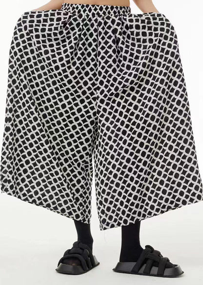 Oversized Elastic Waist Pockets Print Wide Leg Pants Summer