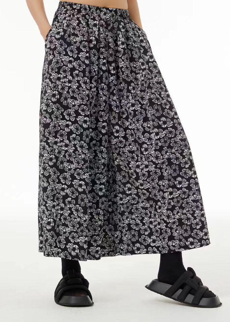 Oversized Elastic Waist Pockets Print Wide Leg Pants Summer