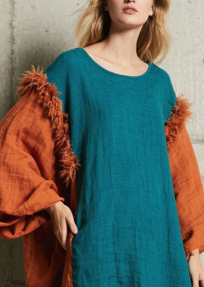 Peacock Blue Oversized Patchwork Faux Fur Holiday Dresses Fall