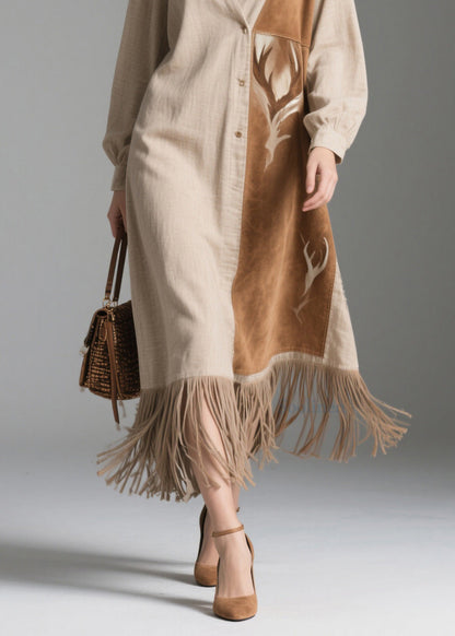 Peter Pan Collar Tassel Patchwork Cotton Dresses Spring