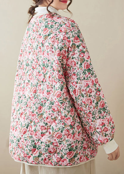Pink Pockets Print Fine Cotton Filled Jacket Winter