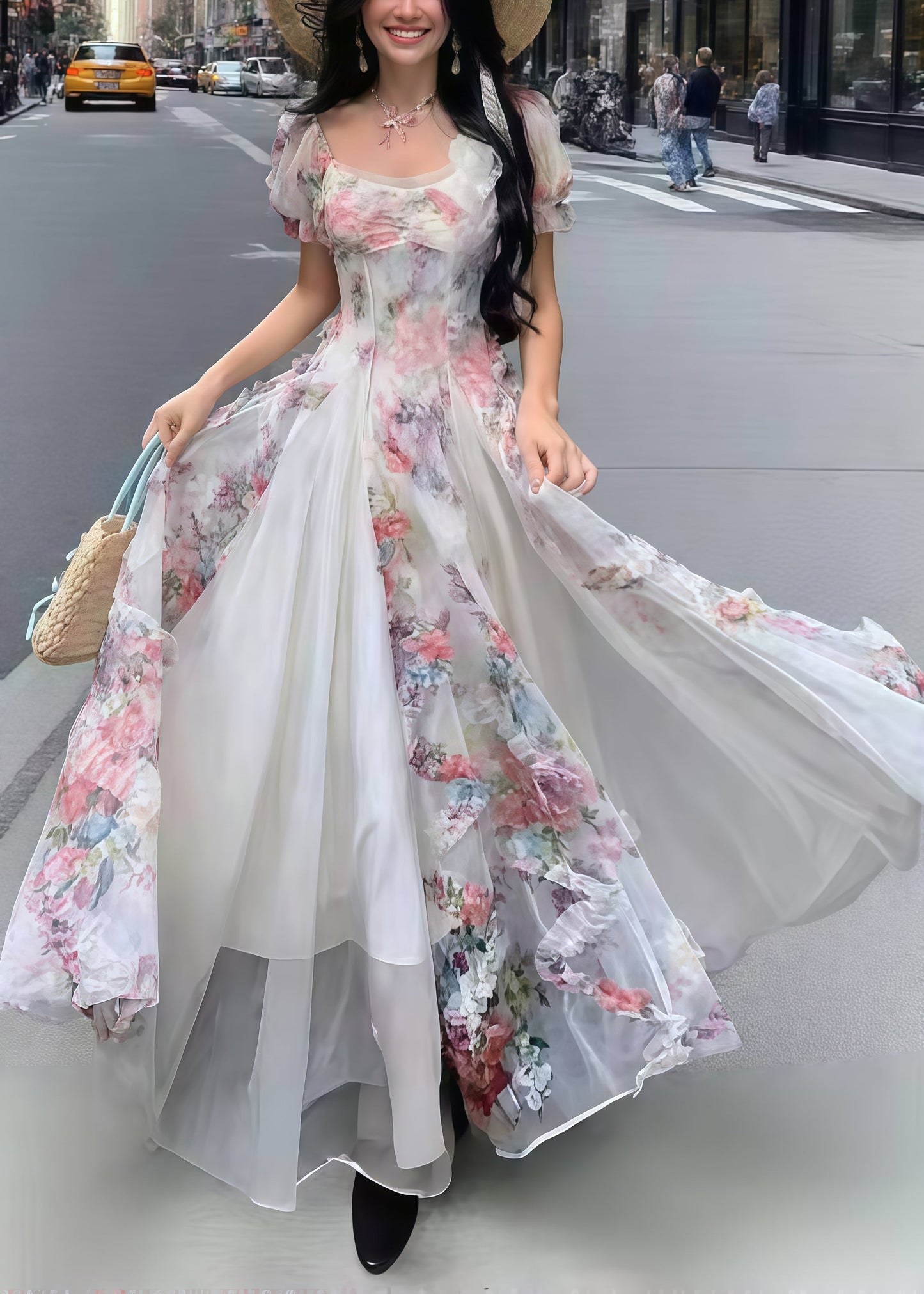Pink Print Exra Large Hem Tulle Vacation Dresses Summer