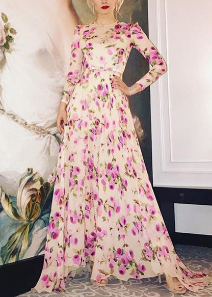 Pink Print Side Open Exra Large Hem Maxi Dress Long Sleeve