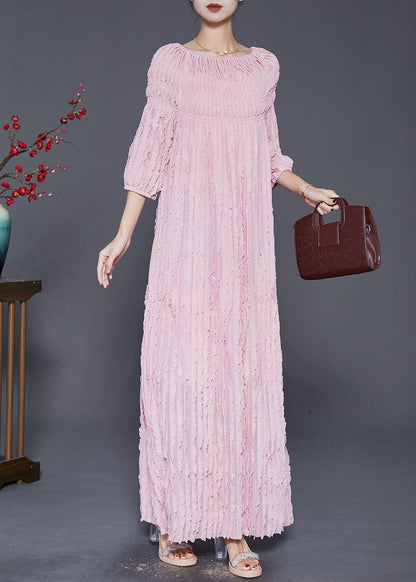 Pink Slash Neck Wrinkled Robe Dresses Fall