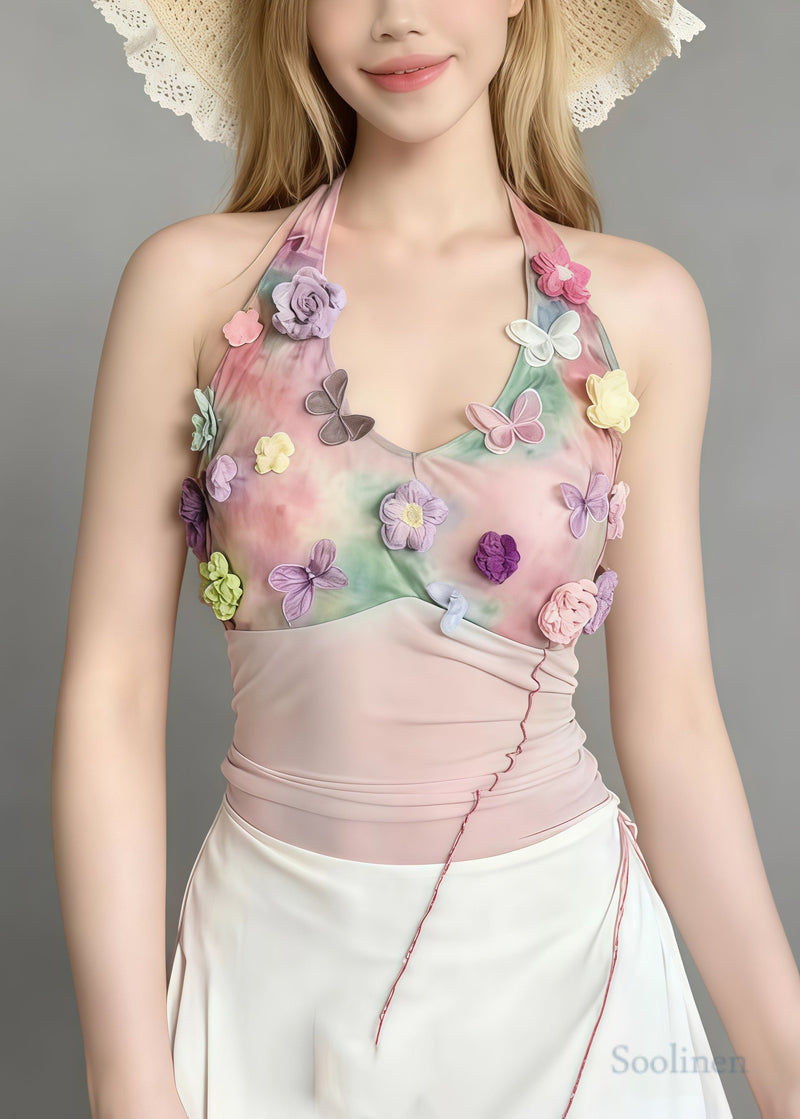 Pink Tie Dye Butterfly Decorated Beach Vest Summer