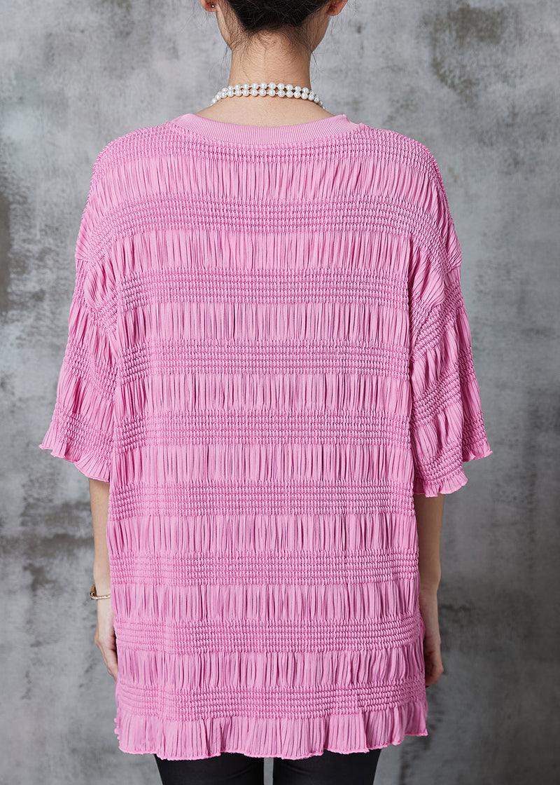 Pink Wrinkled Cotton Tanks Half Sleeve