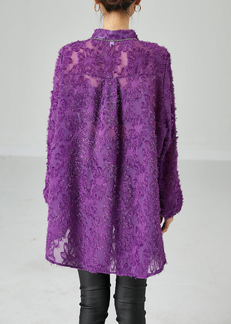 Purple Oversized Fluffy Lace Blouse Top Summer