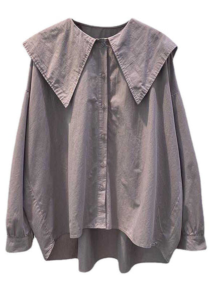 Bohemian Print1 Peter Pan Collar Button asymmetrical design Fall Long sleeve Top
