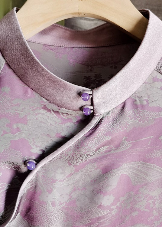 Purple Tasseled Patchwork Jacquard Silk Top Summer