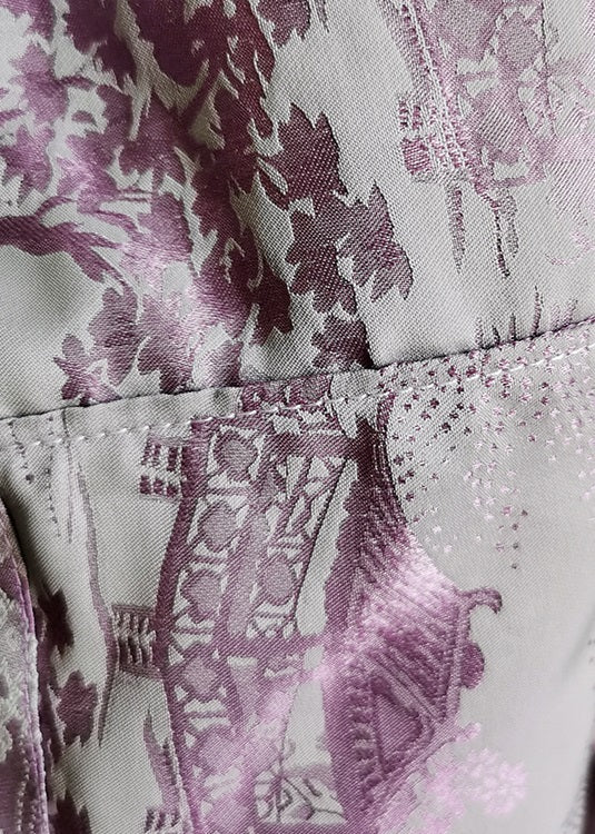 Purple Tasseled Patchwork Jacquard Silk Top Summer