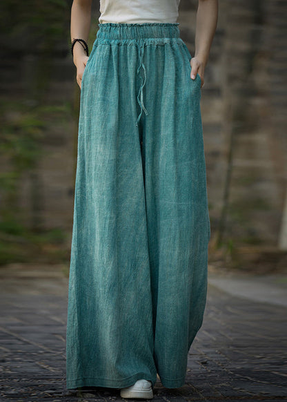 Purple Tie Dye Elastic Waist Linen Wide Leg Pants Summer