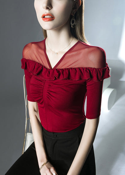 Purple Tulle Patchwork Top Half Sleeve