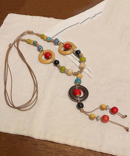 Rainbow Nylon Rope Ceramic Beads Pendant Necklace