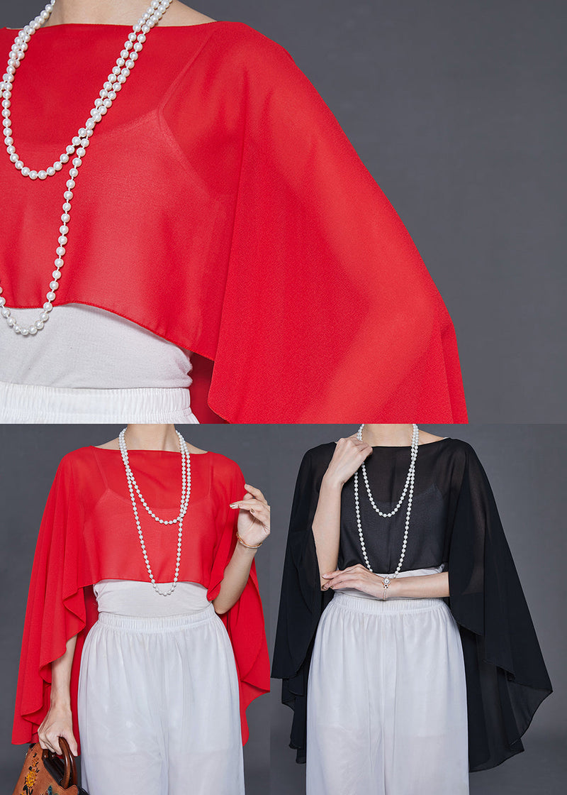 Red Asymmetrical Design Chiffon Tops Summer