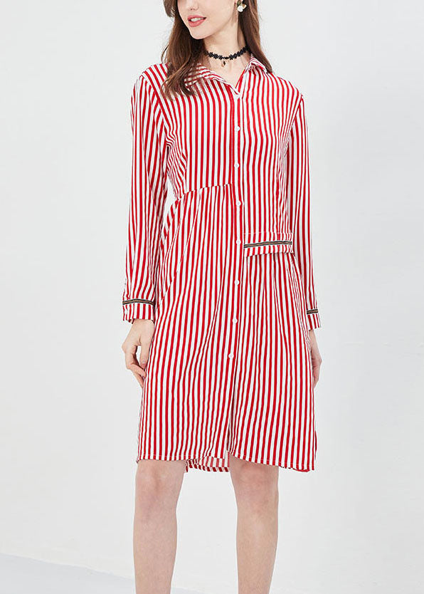 Red Asymmetrical Striped Shirt Dress Spring