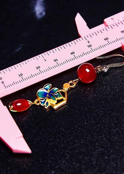 Red Gem Stone Gilding Drop Earrings