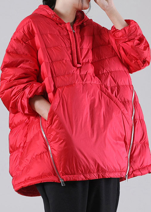 Red Hooded Pockets Duck Down Jackets Winter