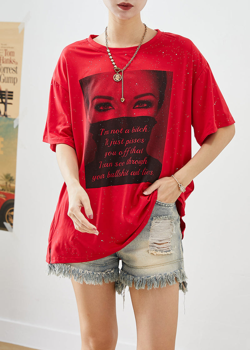 Red Letter Print Zircon Cotton Tanks Summer