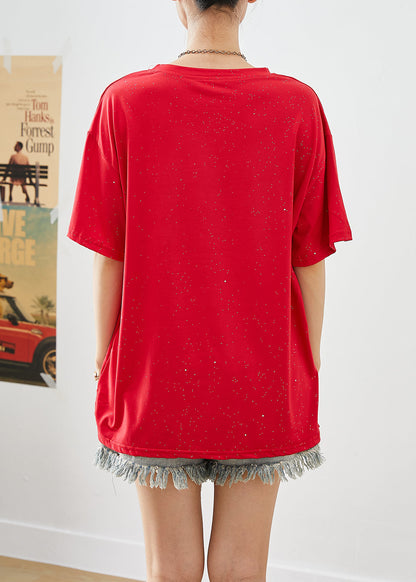 Red Letter Print Zircon Cotton Tanks Summer
