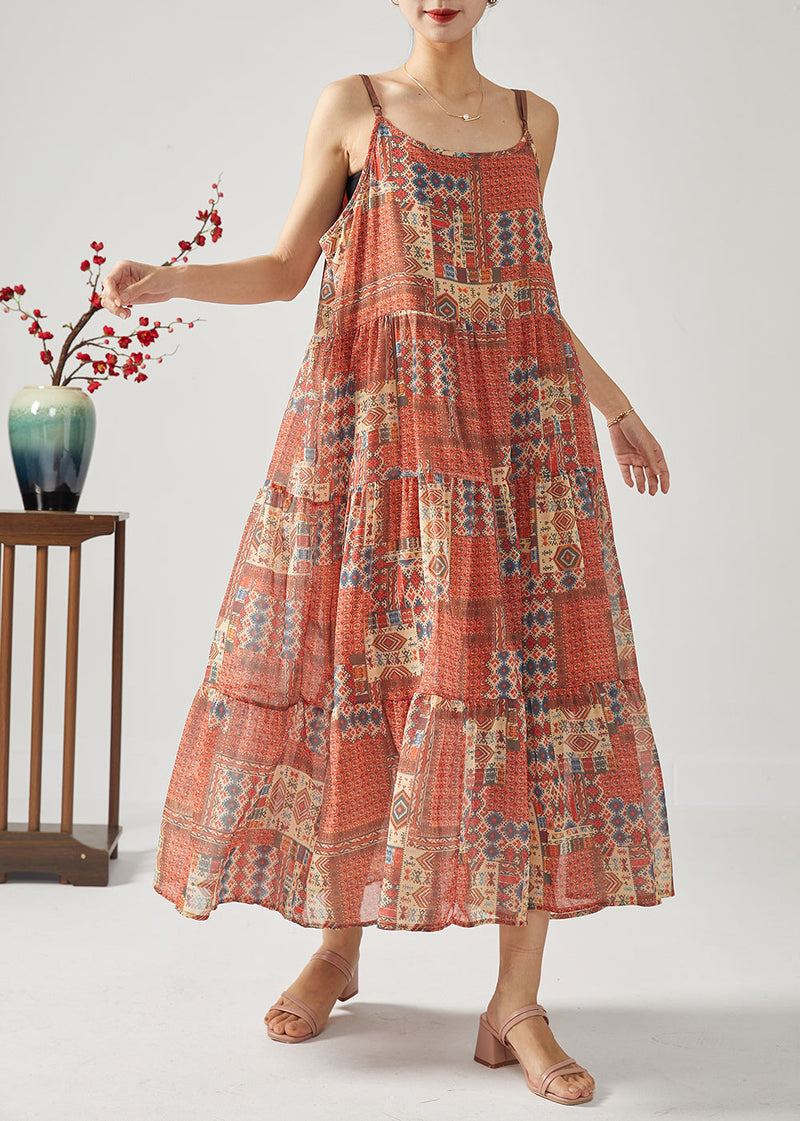 Red Oversized Patchwork Exra Large Hem Cotton Spaghetti Strap Dress Summer