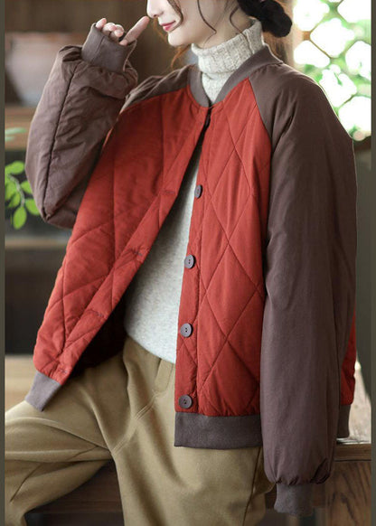 Red Oversized Patchwork Fine Cotton Filled Jackets Winter