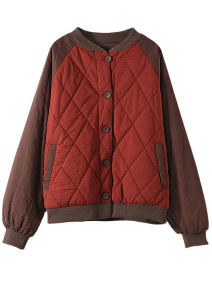 Red Oversized Patchwork Fine Cotton Filled Jackets Winter