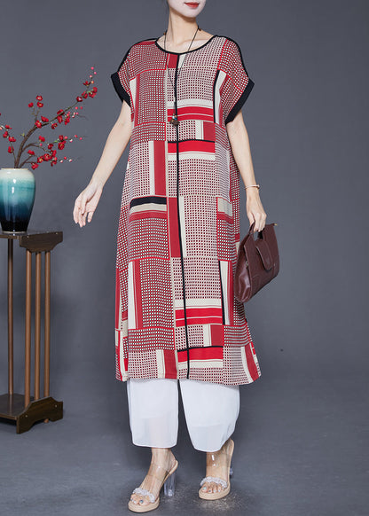 Red Oversized Print Silk Long Dress Summer