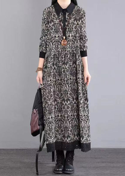 Red Peter Pan Collar Patchwork Cotton Long Dress Fall