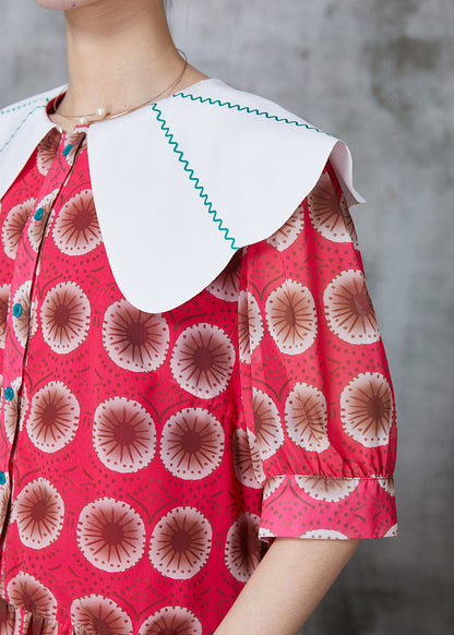 Red Peter Pan Collar Print Chiffon Dress Summer